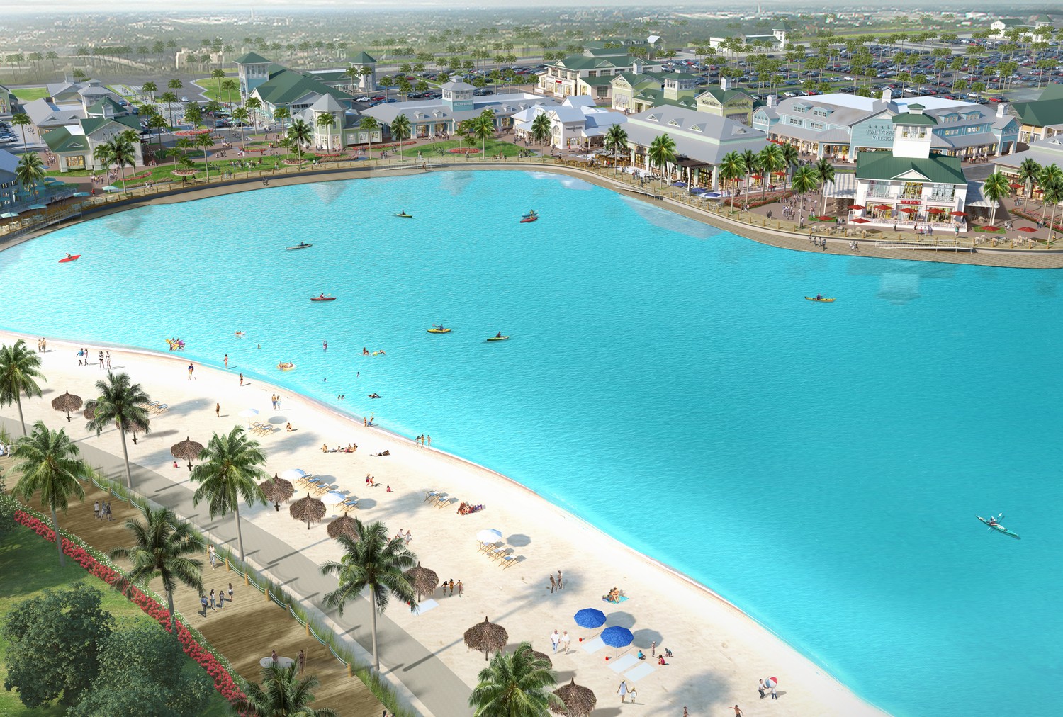 A rendering displays the vision for Beachwalk around the community’s Crystal Lagoon, which was completed earlier this week. Check out the cover of this issue to see developer John Kinsey empty the last gallon of water into the lagoon.